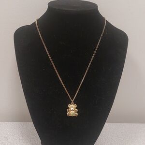 Vintage Gold Toned Teddy Bear Heart Rainbow Belly Pendant  Necklace on Chain